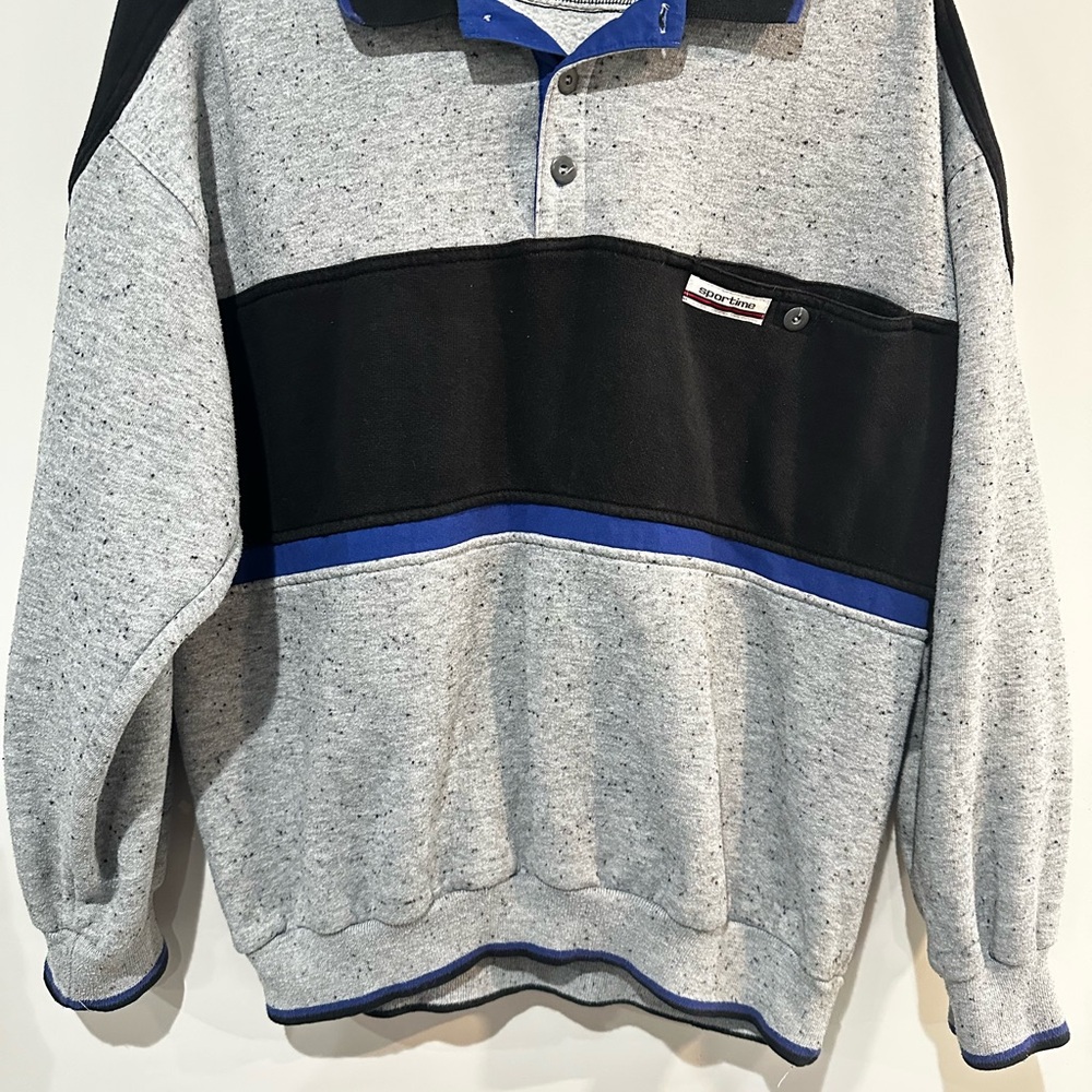 Vintage Sportime Actionwear Pullover Sweatshirt Polo Collar Colorblock L